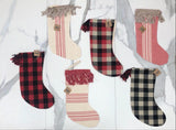 CREAM AND RED VERTICAL LINEN CHRISTMAS STOCKING