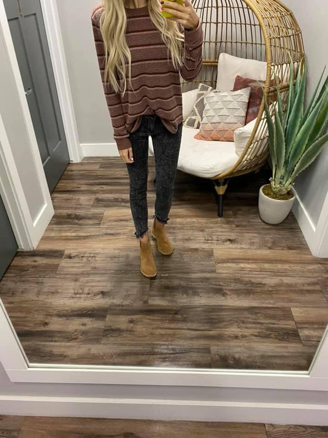PLUM MULTI STRIPE LONG SLEEVE TEE