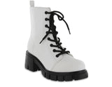 WHITE MIA LACE UP COMBAT BOOT