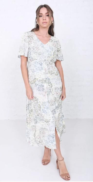 RHODES CREAM ABSTRACT FLORAL DRESS