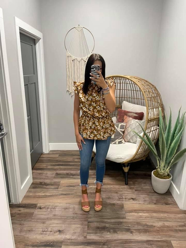 MUSTARD FLORAL PEPLUM BLOUSE