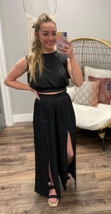 SATIN BLACK BLOUSE TOP