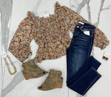 RUST FLORAL SMOCKED BLOUSE