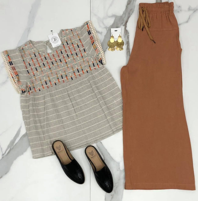STRIPE BLOUSE WITH EMBROIDERY