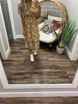 CAMEL SMOCKED FLORAL TIERED DRESS