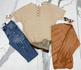 MUSTARD STRIPE BUTTON HENLEY TOP