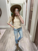 SAND PUFF SLEEVE SWEATER TOP