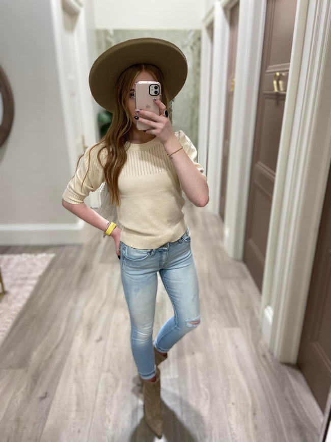 SAND PUFF SLEEVE SWEATER TOP