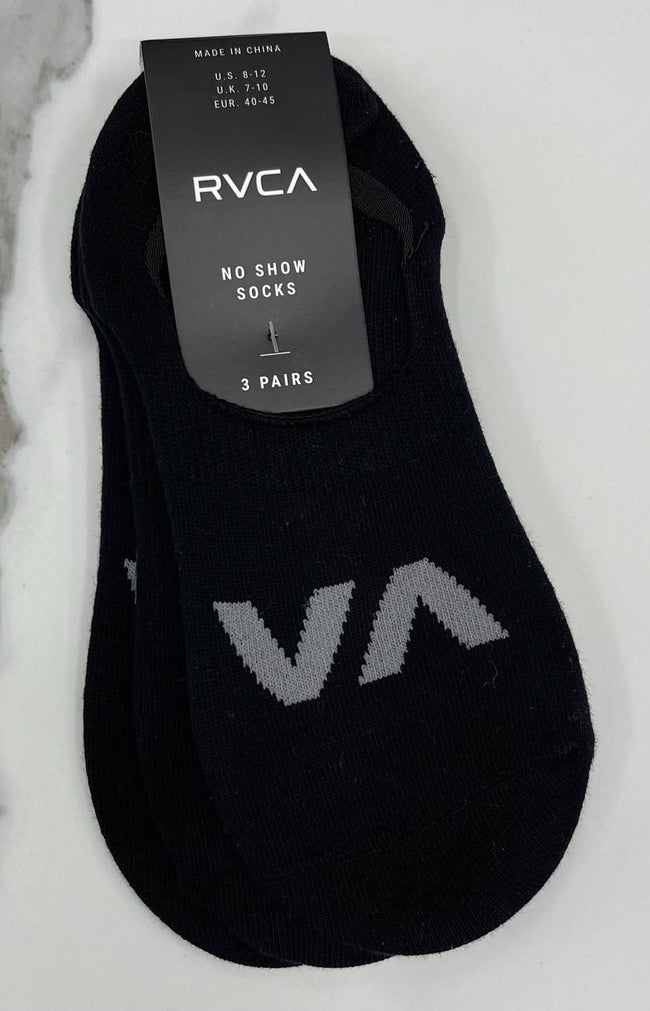 BLACK RVCA 3 PACK NO SHOW SOCKS