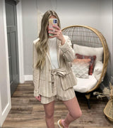 NEUTRAL STRIPE BUTTON BLAZER