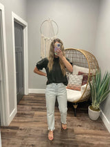 OLIVE LACE DETAIL BLOUSE