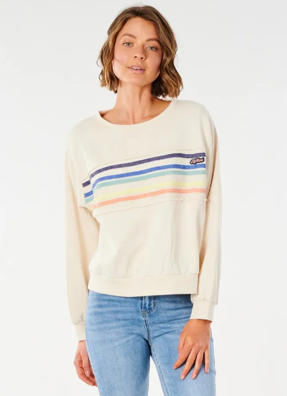 CREAM TIKI STRIPE RIP CURL CREW