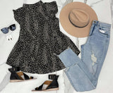 BLACK LEOPARD CHIFFON RUFFLE TOP