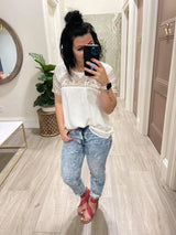 IVORY COGNAC EMBROIDERED BLOUSE