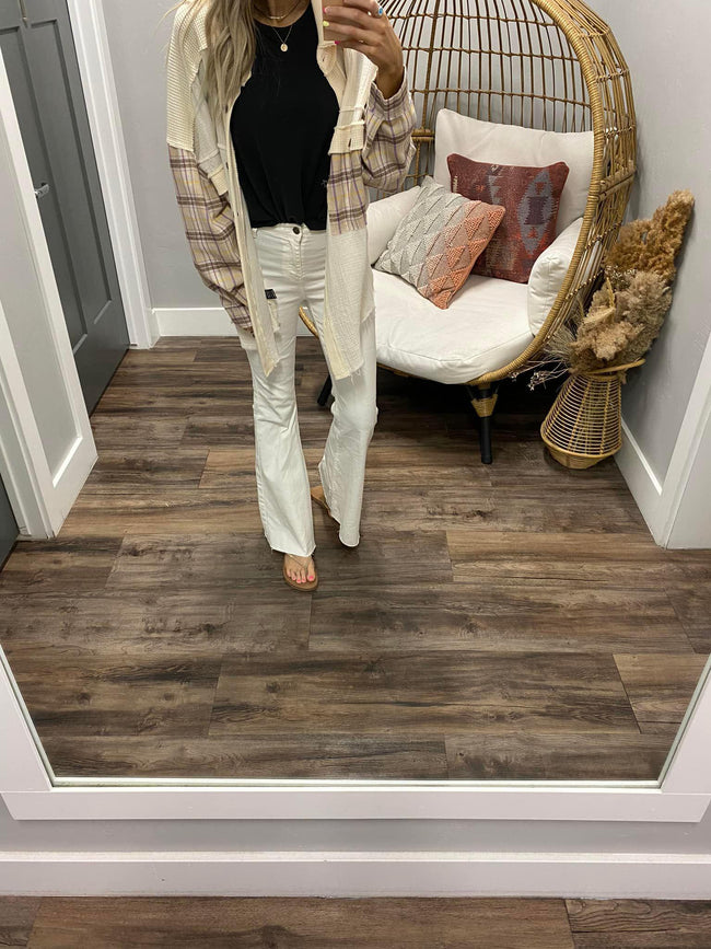 CREAM AND LAVENDER PLAID OVERSIZED SHACKET