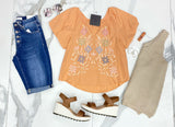 PEACH EMBROIDERED FLORAL BLOUSE