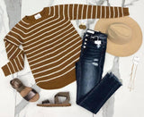 CAMEL STRIPE PULLOVER SWEATER