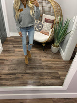 GREY QUILTED CAMEL SNAP PULLOVER