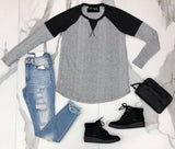 HEATHER GREY AND CHARCOAL COLORBLOCK SLEEVE