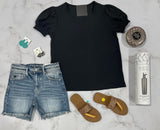 BLACK SMOCK SLEEVE BLOUSE