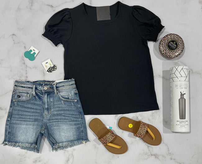 BLACK SMOCK SLEEVE BLOUSE