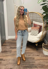 LIGHT CAMEL BUTTON FRONT BLOUSE