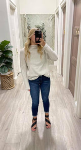 IVORY AND GREY RIBBED SWEATER TOP
