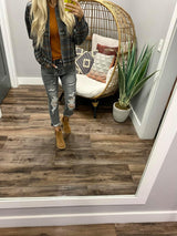 GREY AND CAMEL ZIP FRONT PLAID JACKET