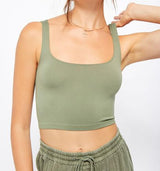 FREE PEOPLE SCOOP NECK ARMY TANK TOP CROP
