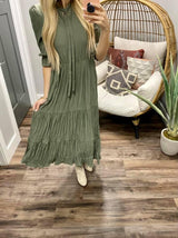 OLIVE CRINKLE DRESS