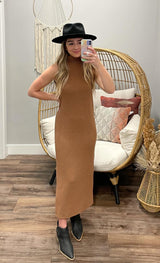 CAMEL MOCK NECK DRESS