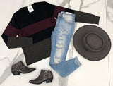 WINE COLORBLOCK SWEATER TOP