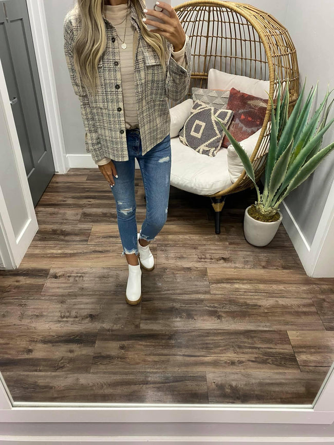NEUTRAL TWEED PLAID JACKET