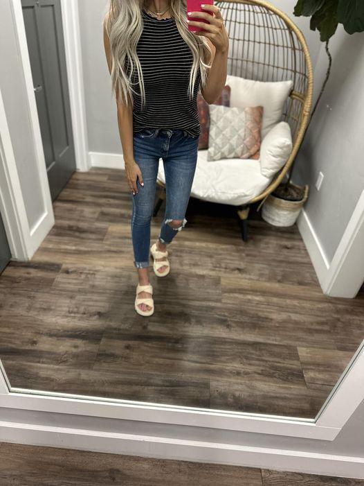 WALK THE LINE BLACK RUFFLE SLEEVE TANK TOP