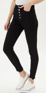 BREEZY BLACK HIGH RISE BUTTON FLY DENIM