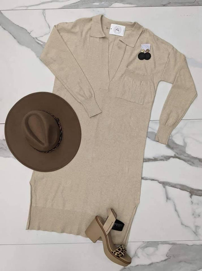 NEUTRAL LONG SLEEVE SWEATER DRESS