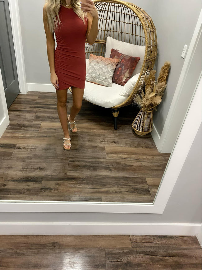 BRICK RUCHED TANK DRESS