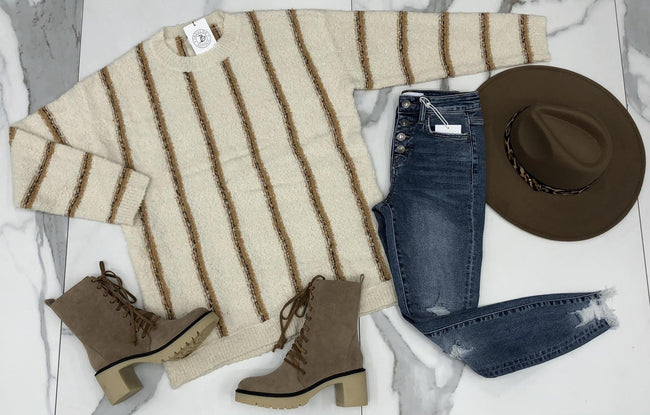 NATURAL STRIPE SWEATER TOP