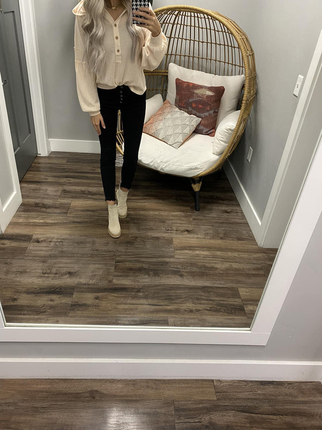 RUTHIE CREAM HENLEY HOODED TOP