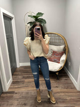 CREAM PUFF RUFFLE SLEEVE BLOUSE