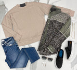 TAUPE TEXTURED LONG SLEEVE TOP
