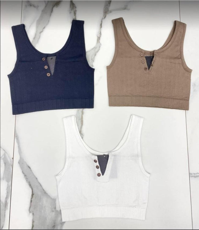 WHITE RIBBED BRAMI CROP TANK