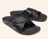 OLUKAI KIPE'A'OLU SLIDE SANDALS BLACK LEATHER