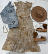 TAUPE WASHED RUFFLE DRESS