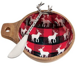 DEER RED CHECK WOOD BOWL SET