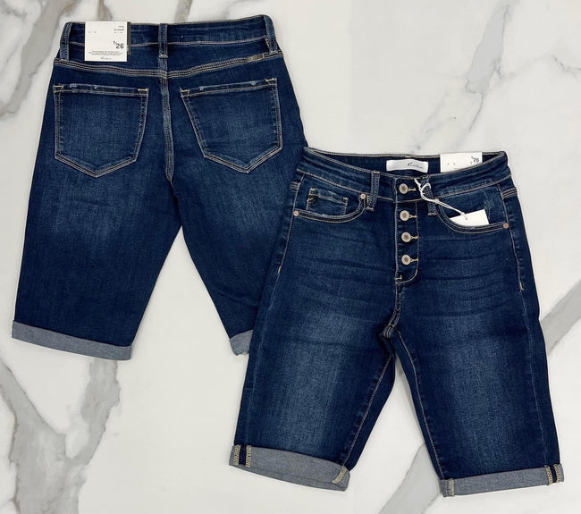 HIGH RISE 4 BUTTON DARK WASH BERMUDA
