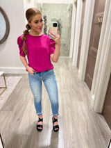 FUCHSIA PUFF SLEEVE BLOUSE