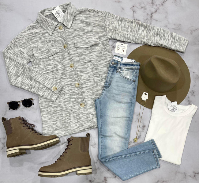 LIGHT GREY TEXTURED SHACKET