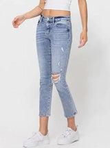 STELLA MID RISE STRAIGHT LEG DISTRESSED DENIM