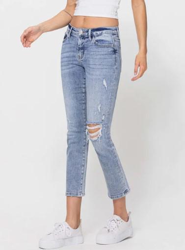 STELLA MID RISE STRAIGHT LEG DISTRESSED DENIM